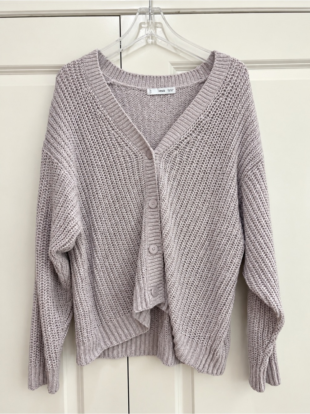 MANGO V-Neck Button Cardigan Sweater - Light Lavender